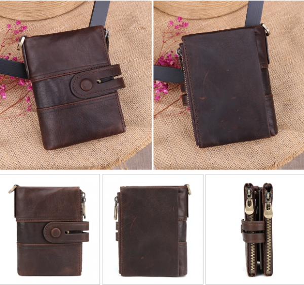 New Antimagnetic Retro Chocolate Color Double Zipper Casual Wallet