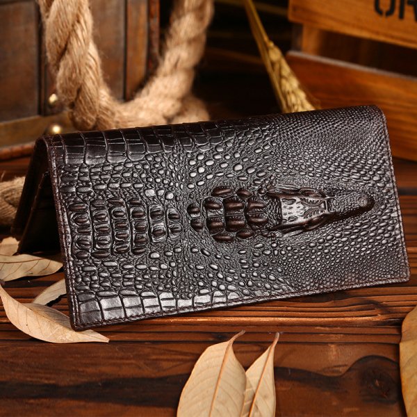 Men's Oil Wax Leather Long Wallet Grain Leather Casual