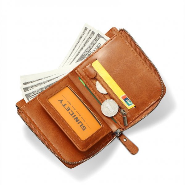 Men's Short Fashion Leather Zipper RFID Wallet